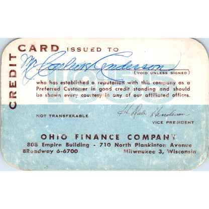1960s Ohio Finance Company Credit Card Milwaukee Obsolete SE5