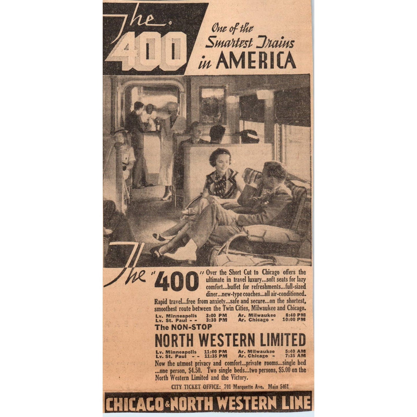 1935 Mpls Journal Newspaper Ad Chicago & North Western Line RR The "400" FL5-3