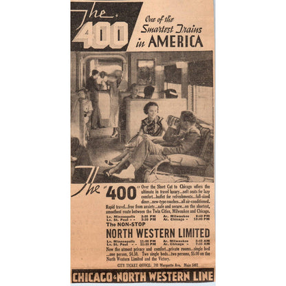 1935 Mpls Journal Newspaper Ad Chicago & North Western Line RR The "400" FL5-3