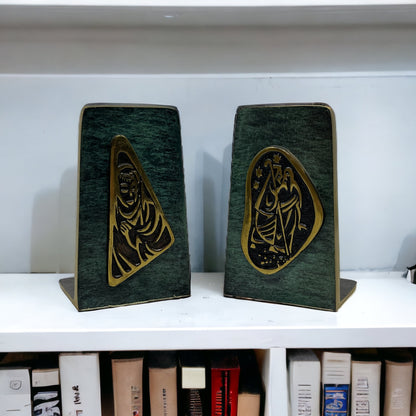 Dayagi Israel Green Burnished Enamel Brass Bookends Jesus Mary & Joseph TK3
