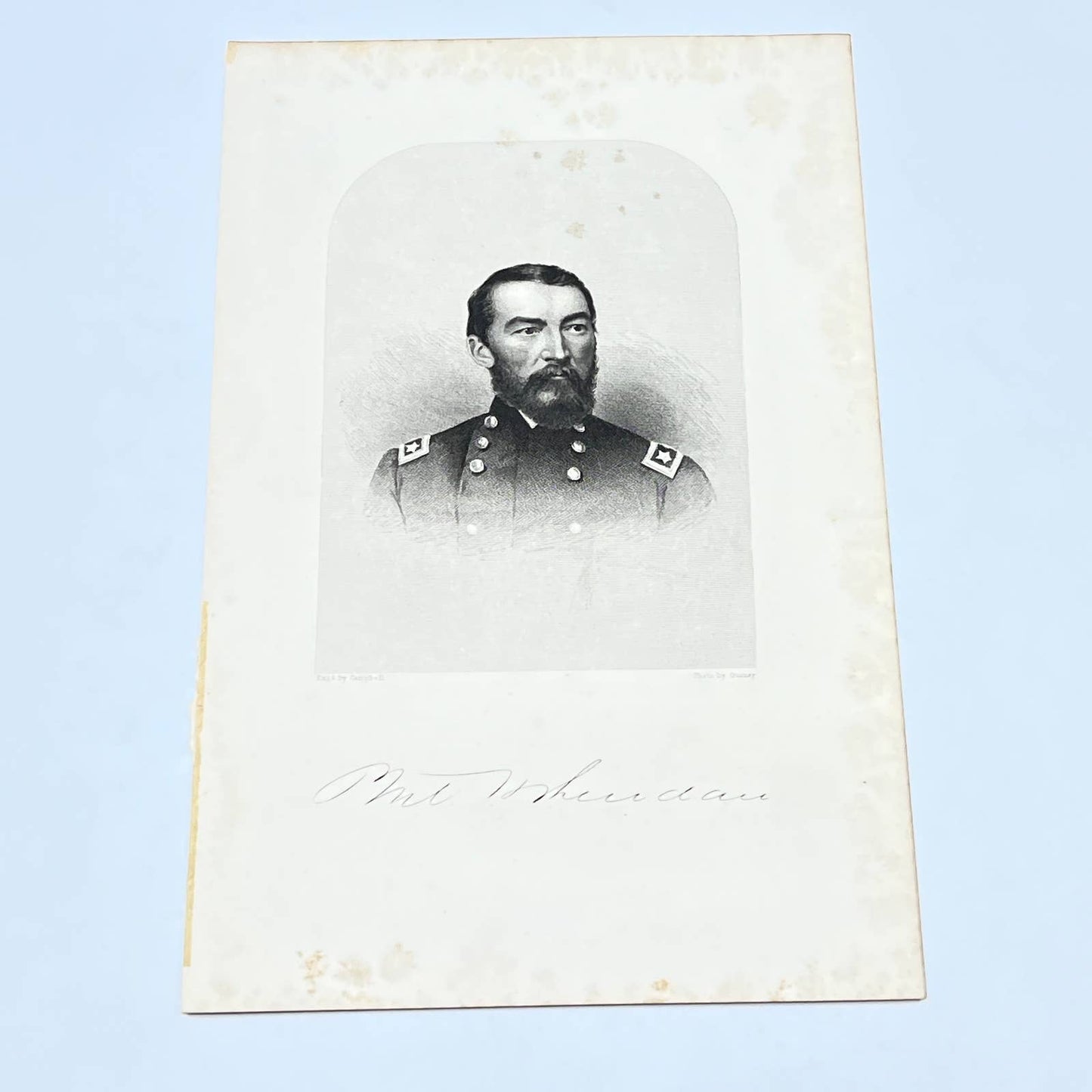 1867 Original Steel Art Engraving - Union General Philip Sheridan 9x5" AC3-7