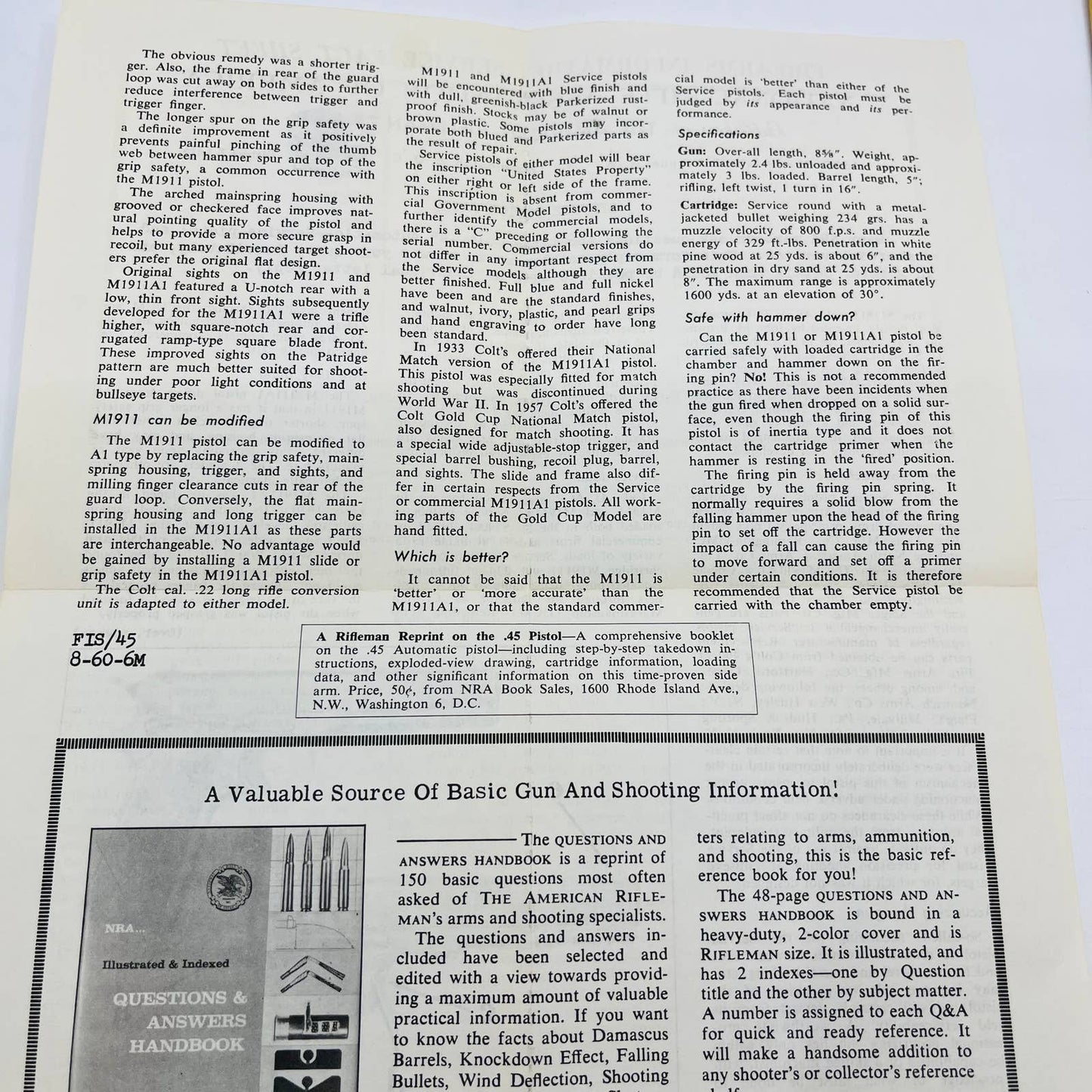 1960 Letter from NRA National Rifle Association Service Pistol Facts D5