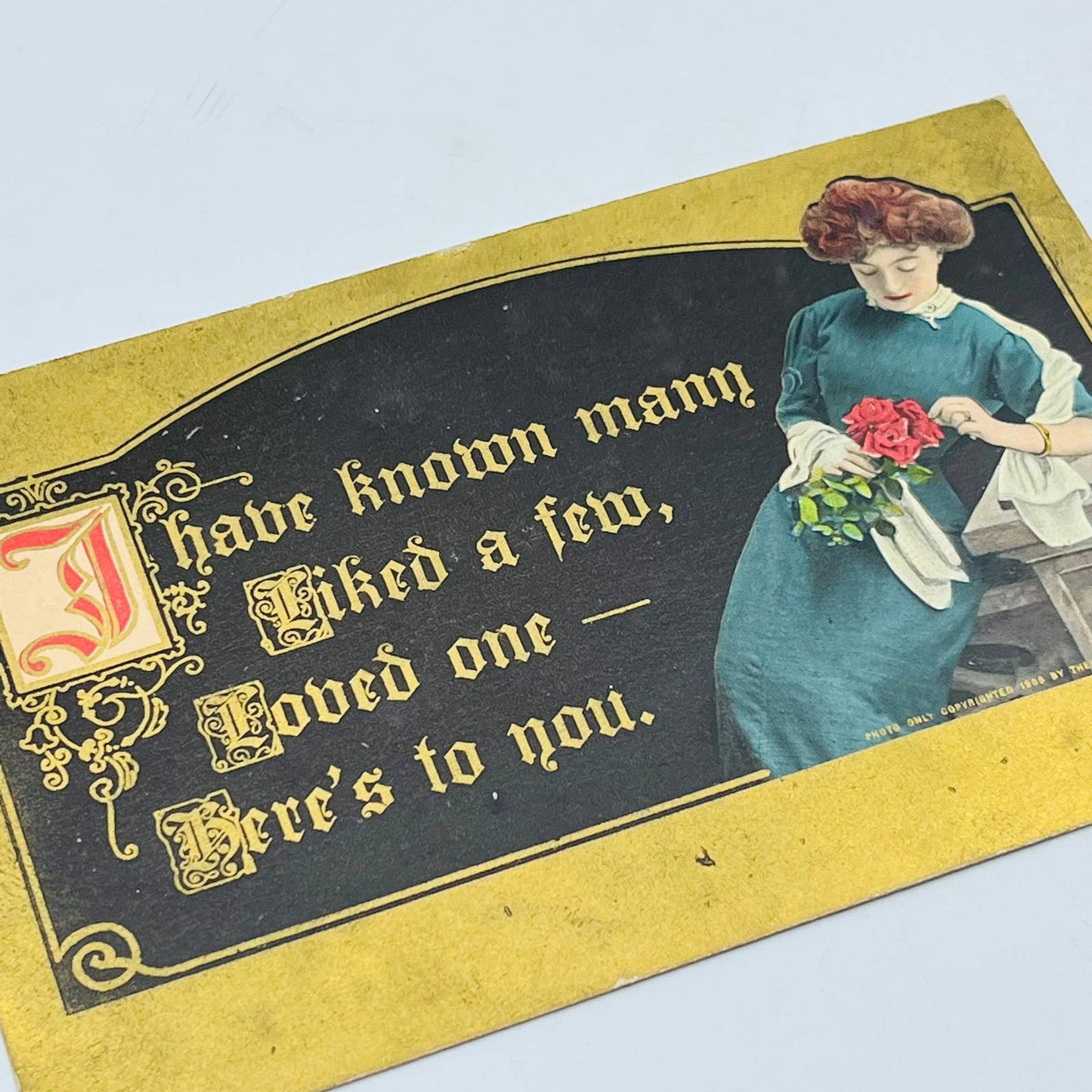 1910s Antique Post Card Victorian Lady Poem Tinted Dresden PA7