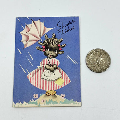 Vintage Greeting Card Shower Wishes Adorable African American Girl SC9