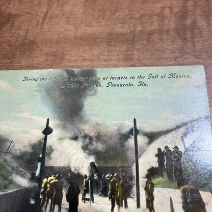Antique 1911 Postcard Firing The 12 Inch Mortar at Fort Pickens Pensacola FL PA1