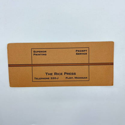 1910s Blotter Card The Rice Press Brown Stripe Flint MI SC8