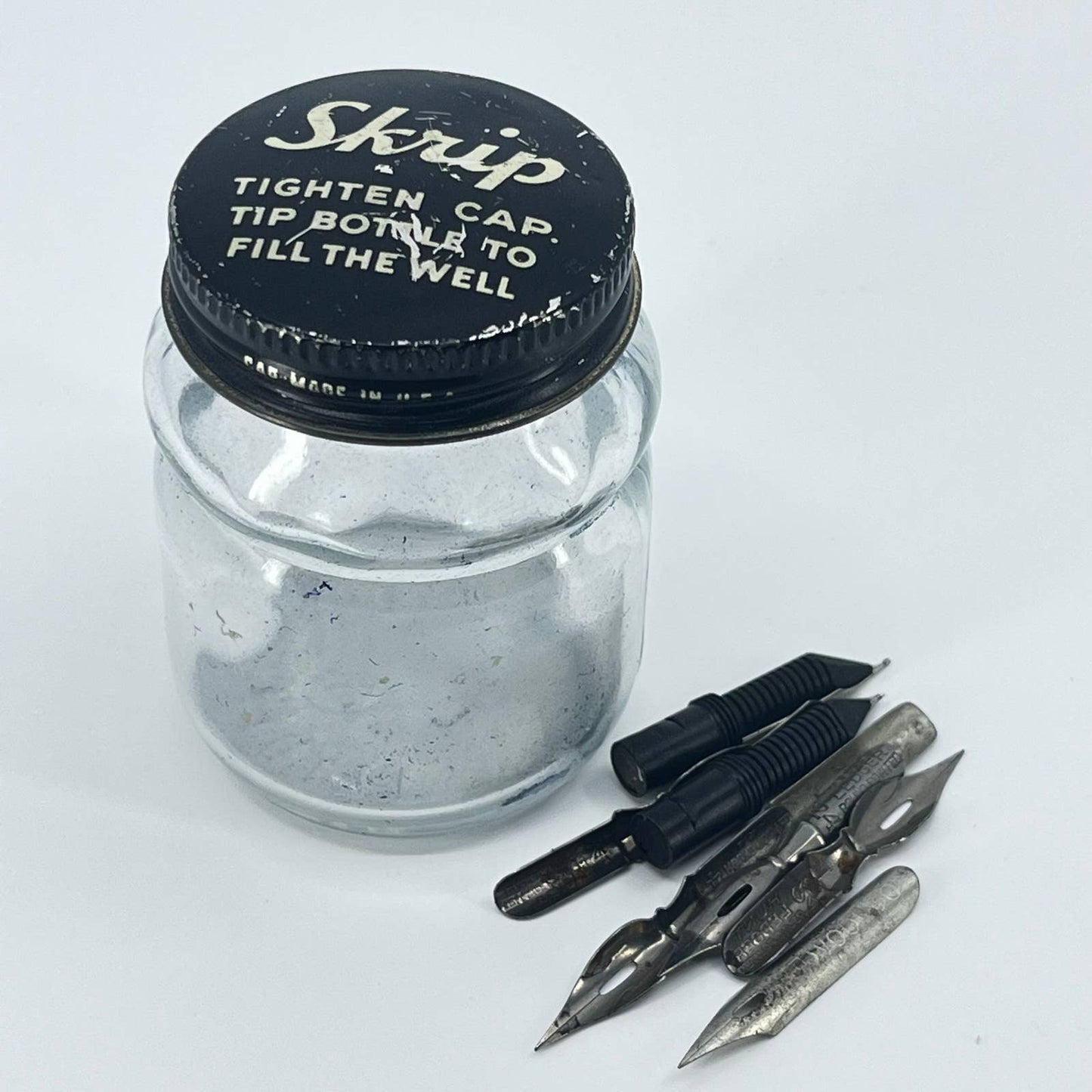 Vintage Fountain Dip Pen Skrip Ink Jar w/ Nibs SD2
