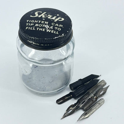 Vintage Fountain Dip Pen Skrip Ink Jar w/ Nibs SD2