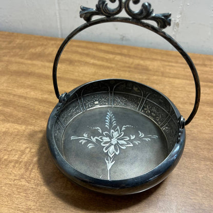 Antique Etched Reliance Quadruple Silverplate Wedding Basket 5” Floral TA3