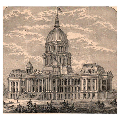 Illinois State Capitol at Springfield 5x5" Original Engraving 1899 AK5-H6