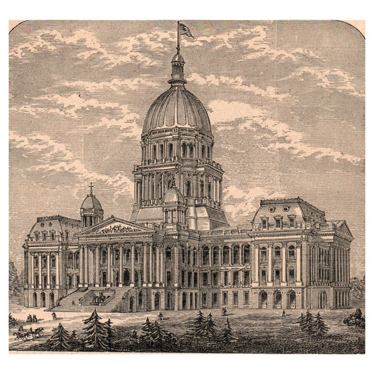 Illinois State Capitol at Springfield 5x5" Original Engraving 1899 AK5-H6
