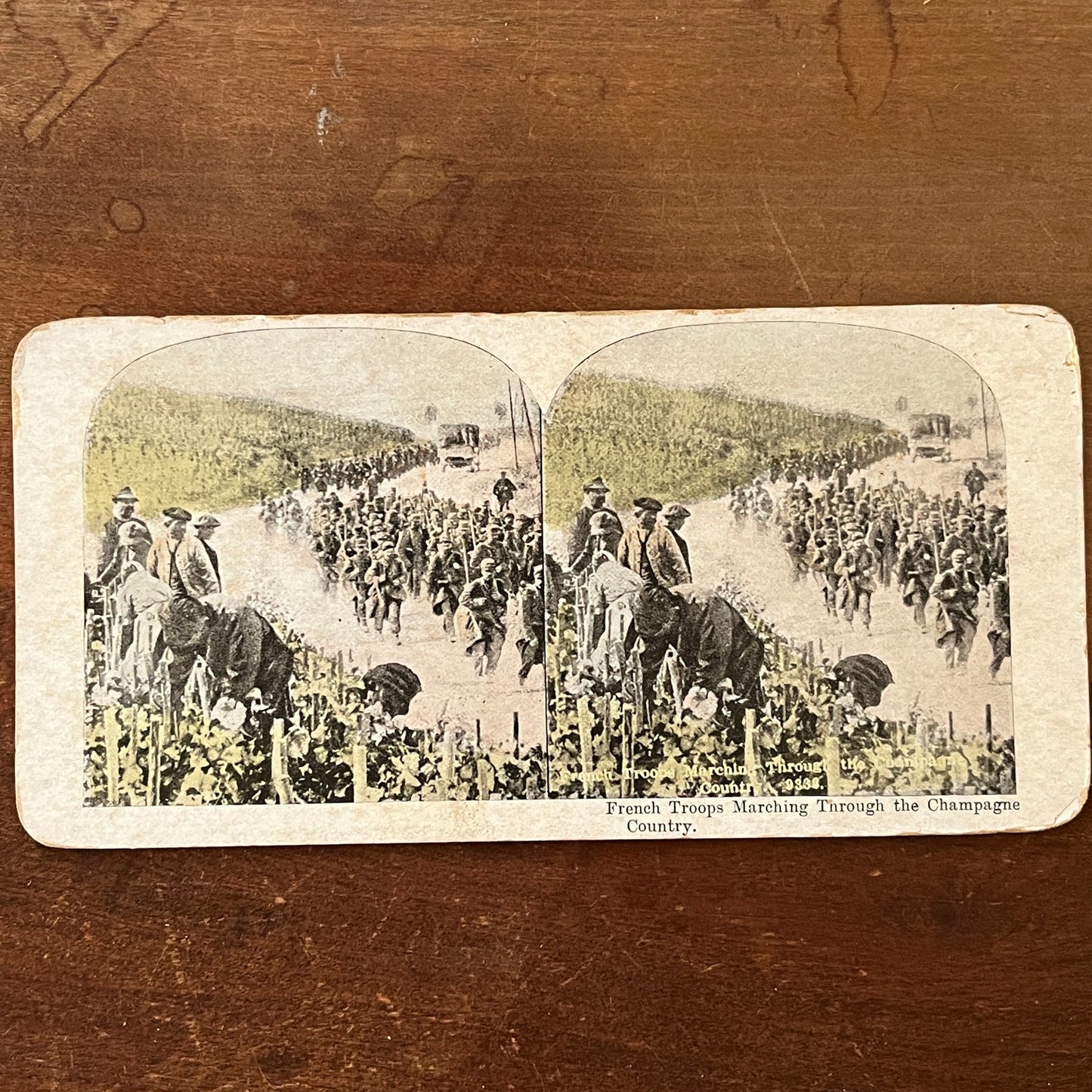 French Troops Marching Through Champagne Country Antique Stereoview Card H2-3