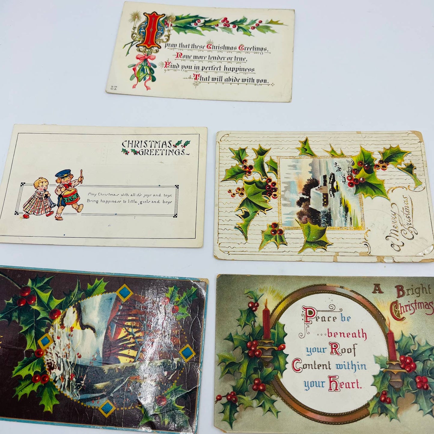 Antique 1900-30 Huge 22pc Christmas Post Card Lot Embossed Gilt Dresden TD1-4