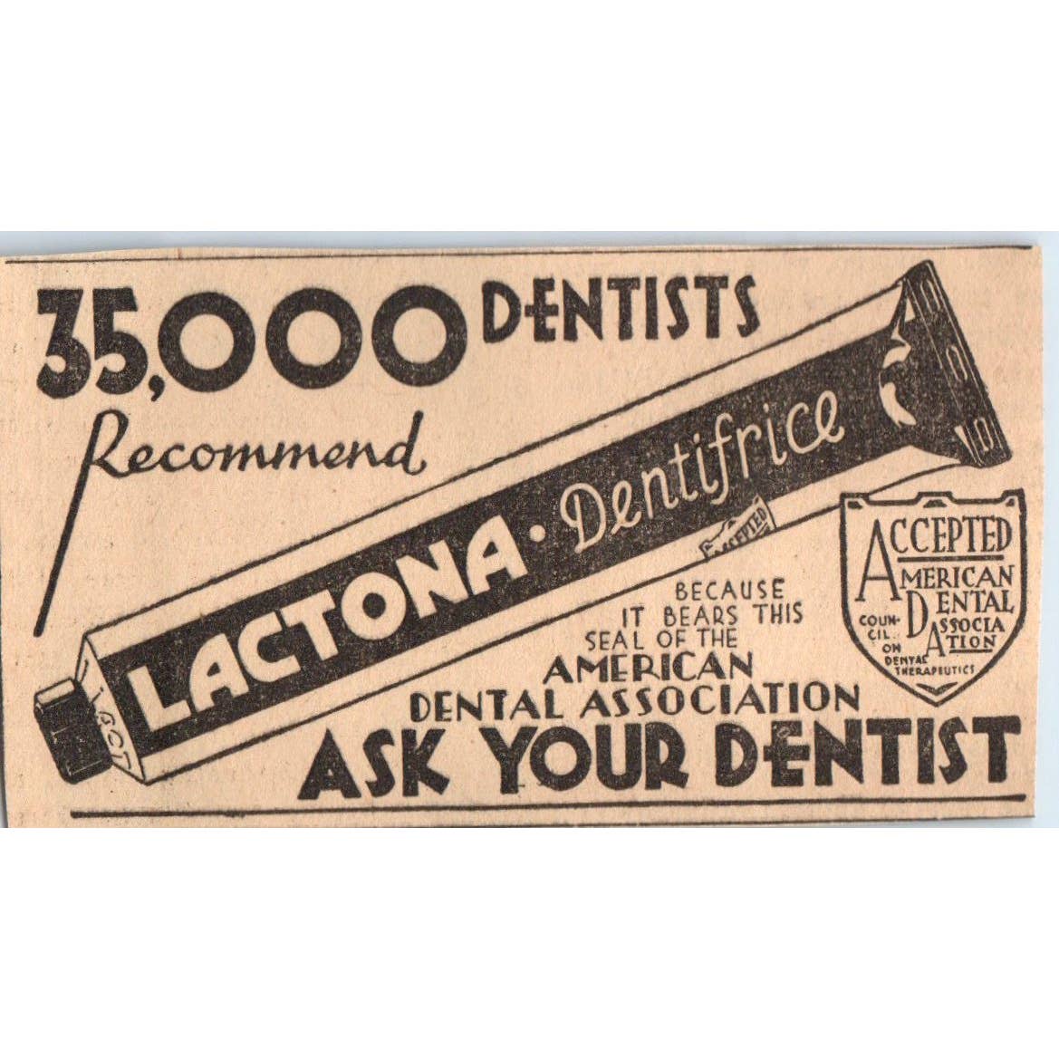 1935 Minneapolis Journal Newspaper Ad Lactona Dentifrice Toothpaste FL5-6-2