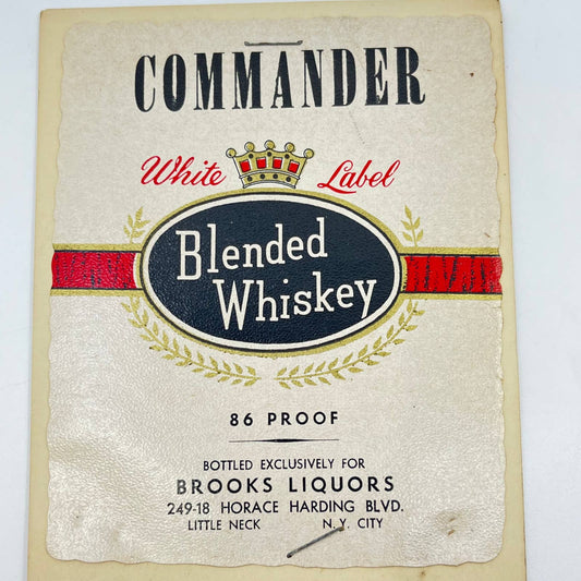 Commander Blended Whiskey Label Brooks Liquors Little Neck New York City