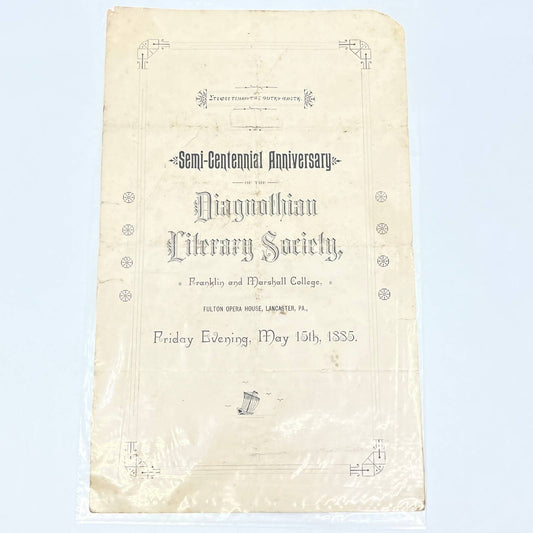 1885 Diagnothian Literary Society Program Marshall & Franklin College  AB7