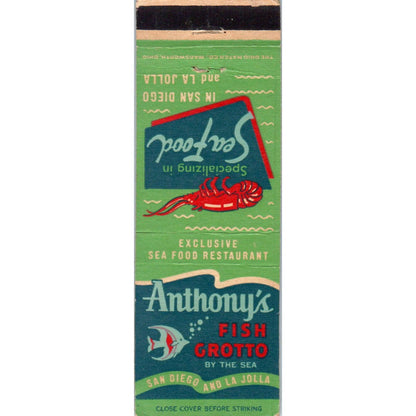 Anthony's Fish Grotto San Diego La Jolla CA Advertising Matchbook Cover SA9-M10