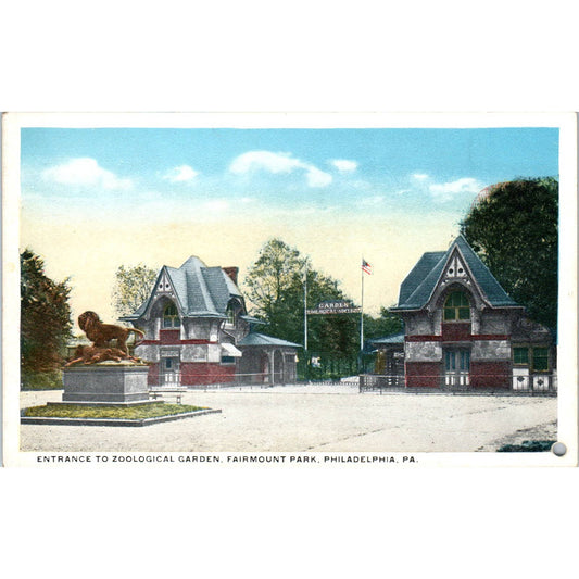 Vtg Postcard Entrance to Zoological Garden Fairmount Park Philadelphia PA TD9-P1