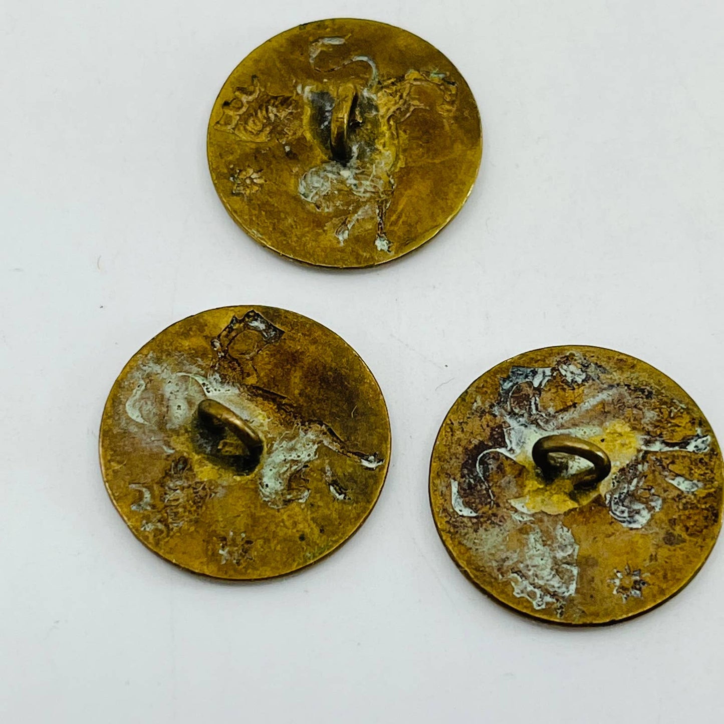 Antique c1830 Brass Coin Button Queen and Griffin LOT OF 3 SB5-2