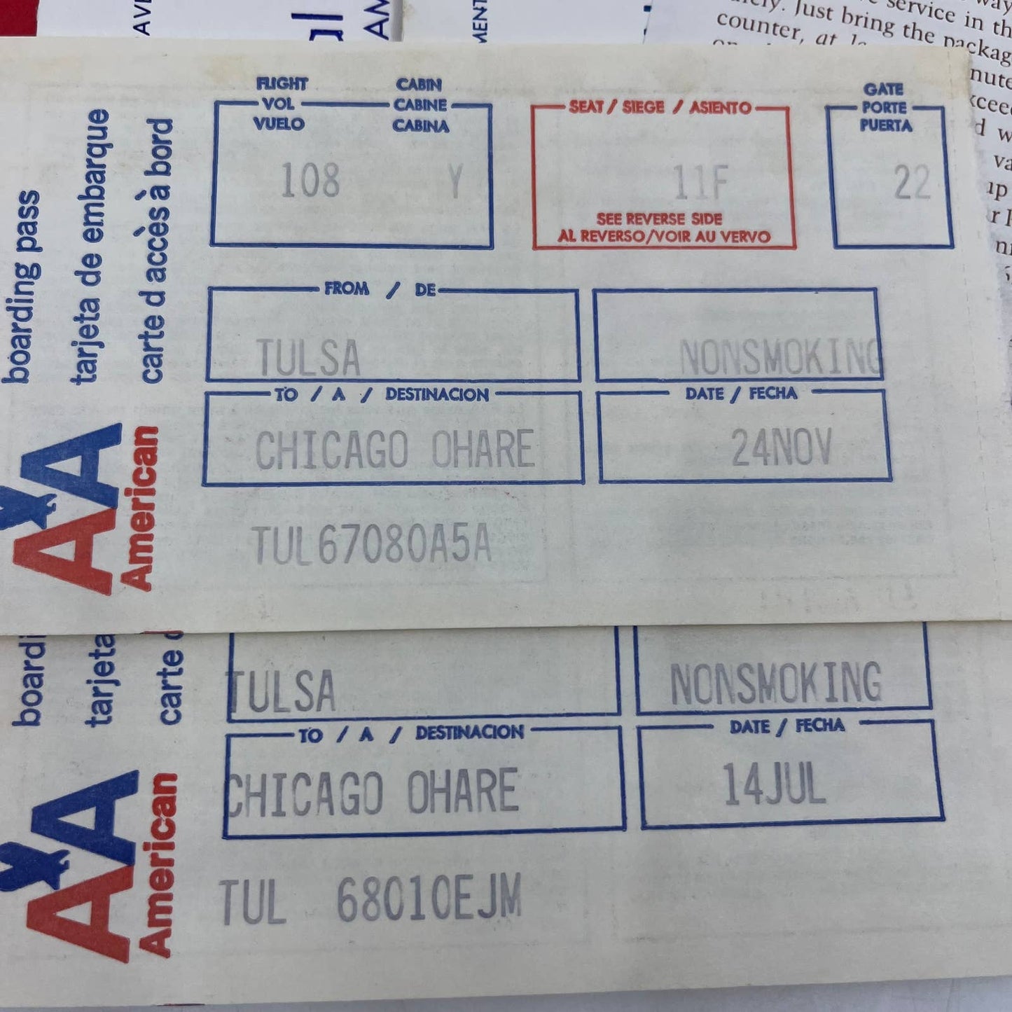 1970s American Airlines Boarding Passes Envelope/Passenger Stubs Bag Tags AC8-4