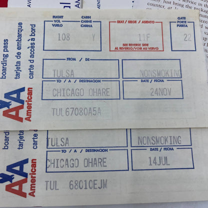 1970s American Airlines Boarding Passes Envelope/Passenger Stubs Bag Tags AC8-4