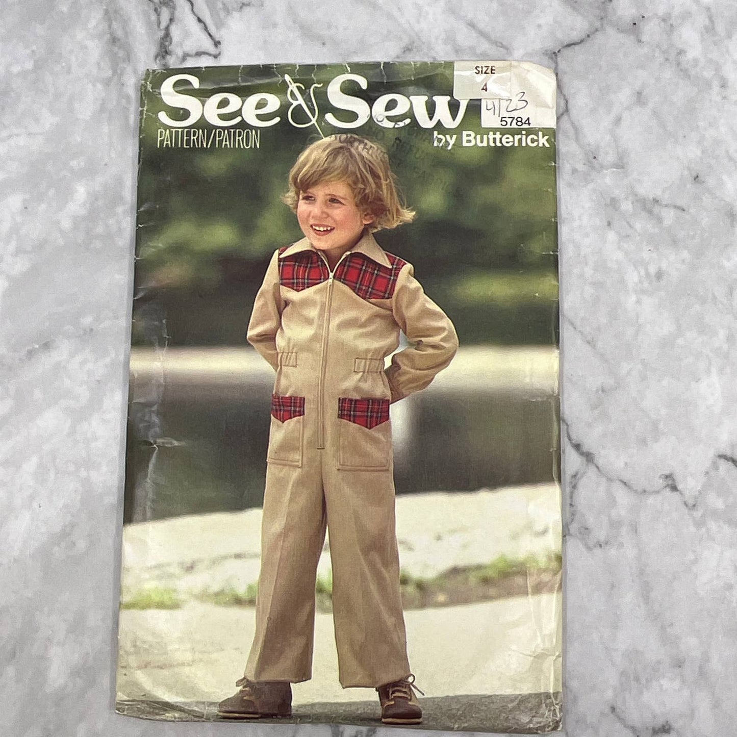 1970s Sewing Pattern Butterick See & Sew Size 4 Childs Jumpsuit 5784 TI7