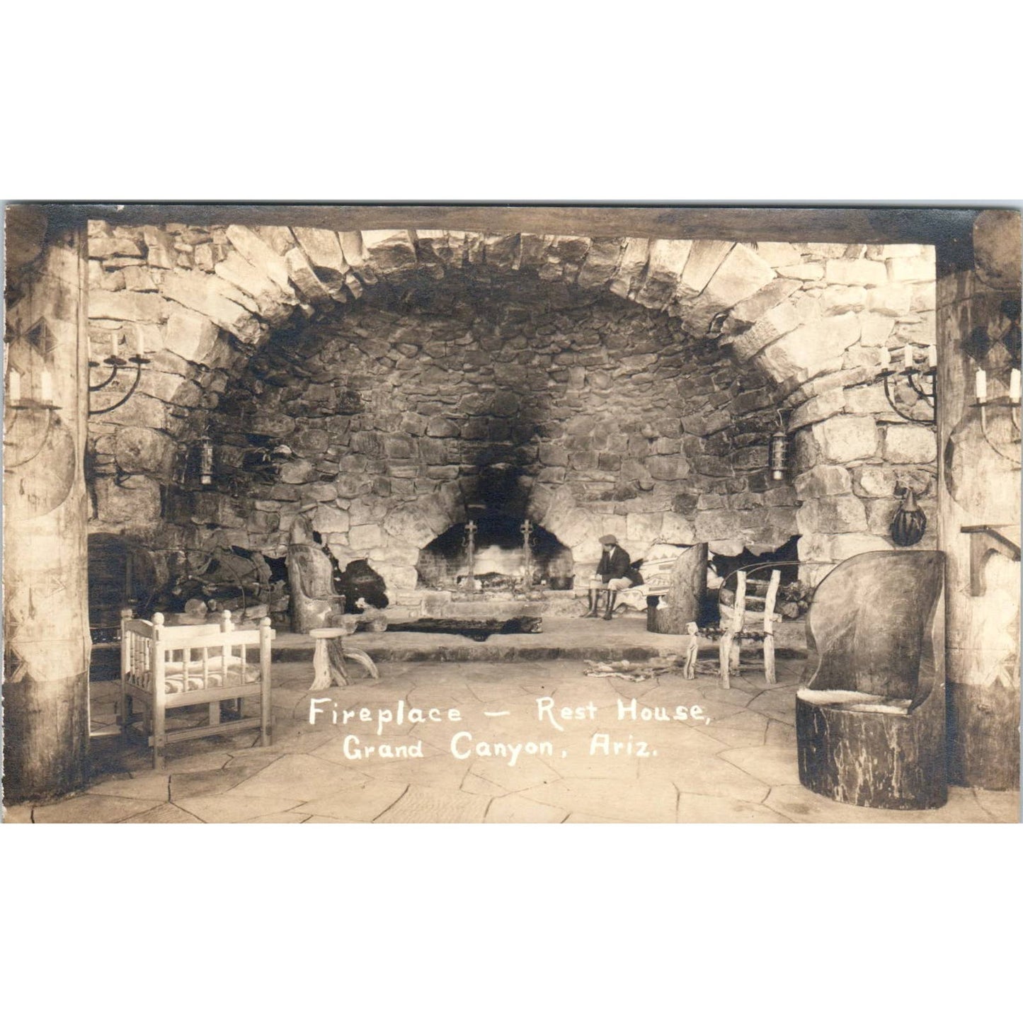 Antique RPPC Fireplace Rest House Grand Canyon Arizona SE8