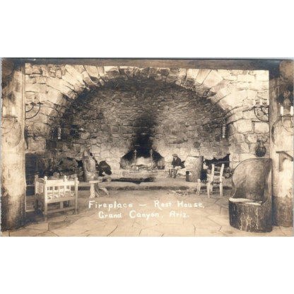 Antique RPPC Fireplace Rest House Grand Canyon Arizona SE8
