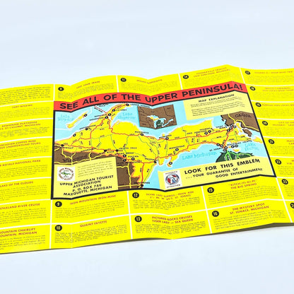 1960s UP Upper Michigan Area Attractions Tourist Foldout Map Brochure AC1