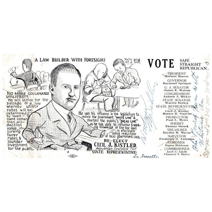 1920s Political Blotter Republican Cecil J. Kistler State Representative AD1