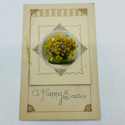 1910s Easter Post Card WINSCH Back Folding Embossed Flower Bouquet Silver PA5