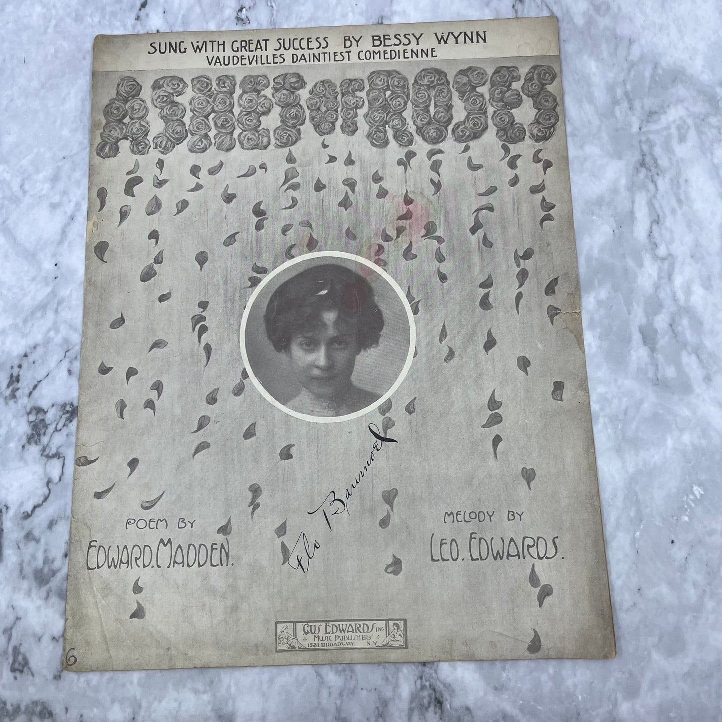Ashes of Roses 1911 Sheet Music Edward Madden Leo Edwards Bessy Wynn Cover V41-3