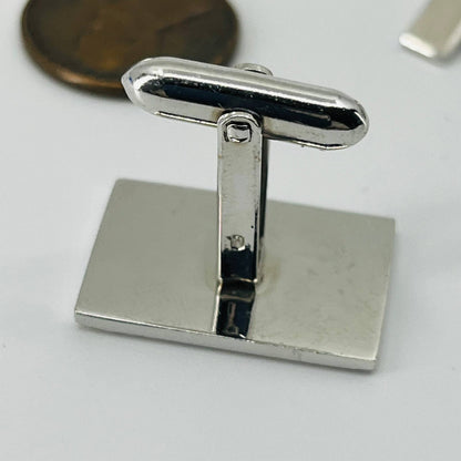 Vintage MCM Chrome Brushed Cufflinks & Tie Clip Set SB2