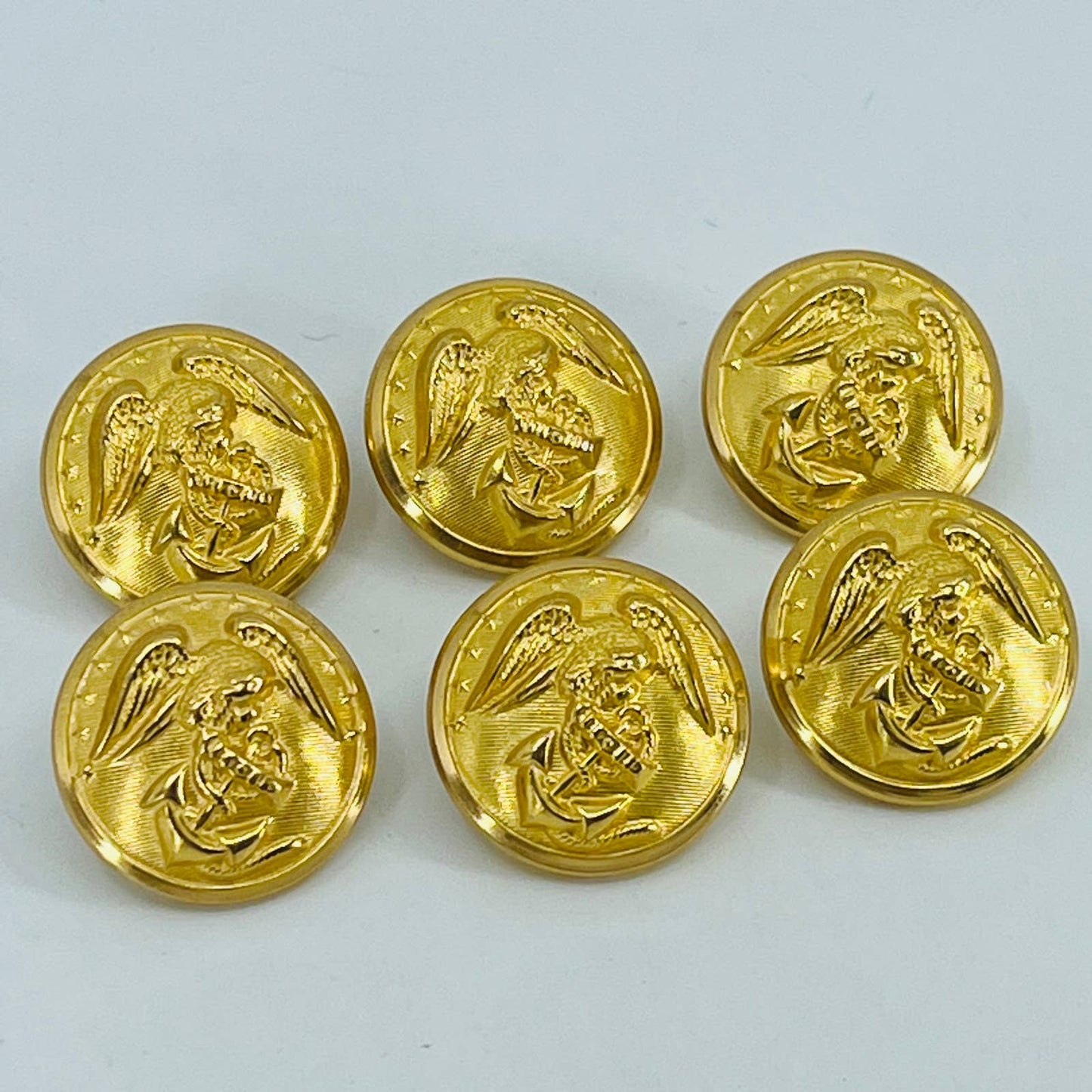 Anodized Gold Marine Uniform Large Button Waterbury Button Co LOT OF 6 SB5-1