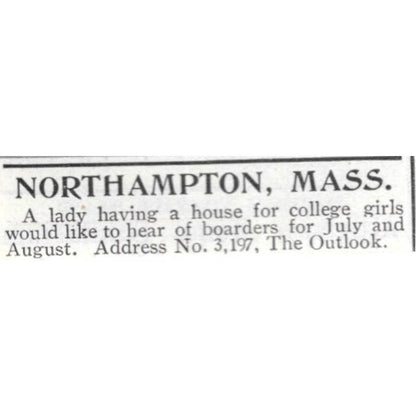Northampton Mass Boarding House for Girls Address No. 3, 197 - 1903 Ad TJ8-7-3