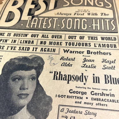 1940s Best Songs Magazine Vol. 5 No. 8 Dinah Shore Gershwin Johnny Angel B3