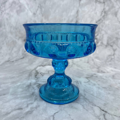 Vtg Indiana Glass King's Crown Imperial Blue Candy Dish Compote Thumbprint TA9