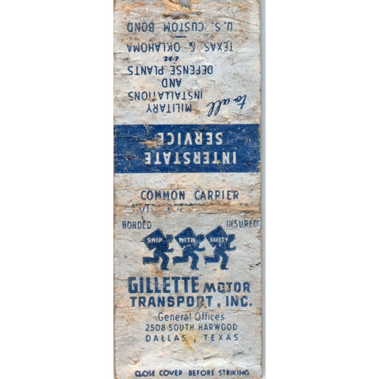 Gillette Motor Transport Dallas Texas Advertising Matchbook Cover MM9-4