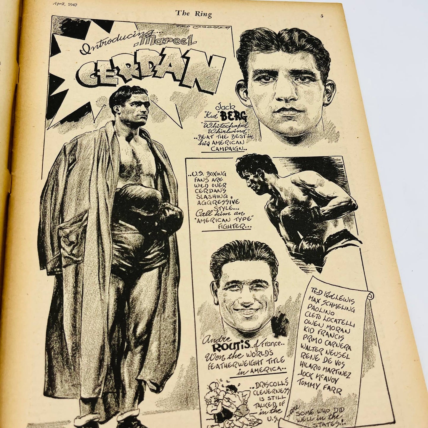 1947 Apr- The Ring Boxing Magazine – Marcel Cerdan Cover Cuba Louis Graziano TA5