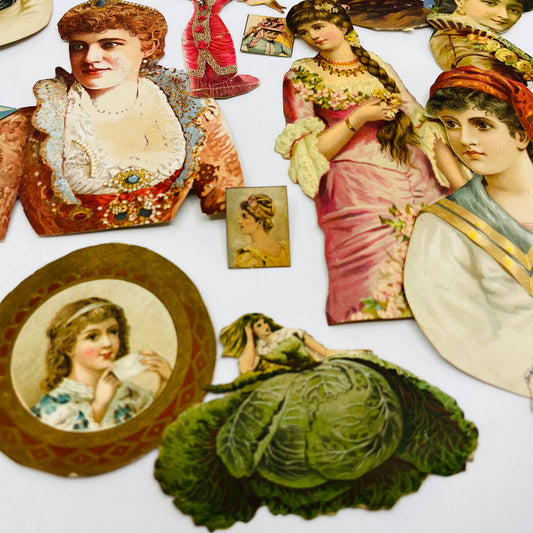 1880s Huge Lot Victorian Cut Out Scrap Fancy Ladies Women Dresses Hats EA2