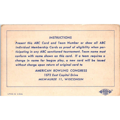 1953 American Bowling Congress Milwaukee Membership Card National Minor SE5-50