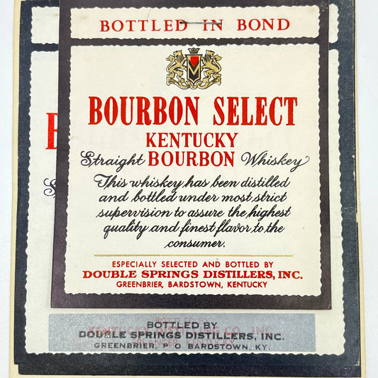 Bourbon Select Whiskey Label Set of 3 Double Springs Distillers Greenbriar KY