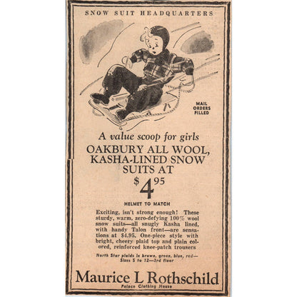 1935 Mpls Journal Newspaper Ad Maurice L Rothschild Oakbury Show Suits FL5-3