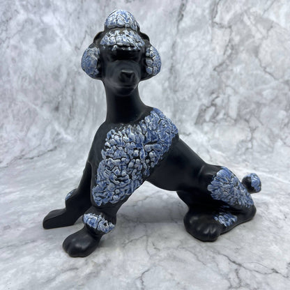 Vintage MCM Atomic Black and Blue Poodle Dog Ceramic Figurine 8x9" TI9