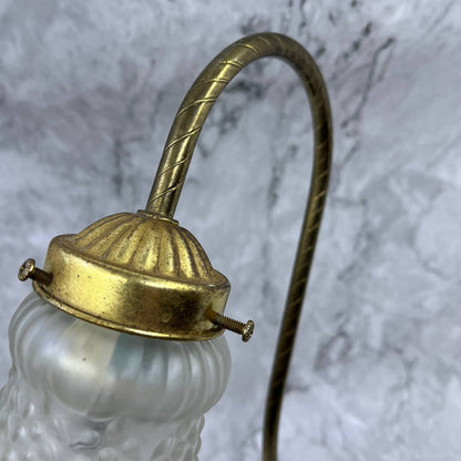 Vtg MCM Brass Goose Neck Pond Lily Pad Table Desk Lamp Frosted Glass 14" WORKS