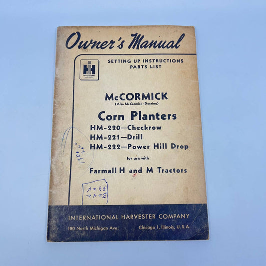 1950 McCormick Corn Planters HM 220 HM-221 HM-222 Farmall Tractors Manual TC6