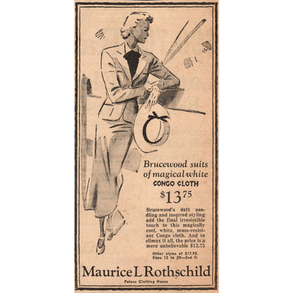 1935 Newspaper Ad Maurice L Rothschild Brucewood Congo Cloth Suits FL5-3