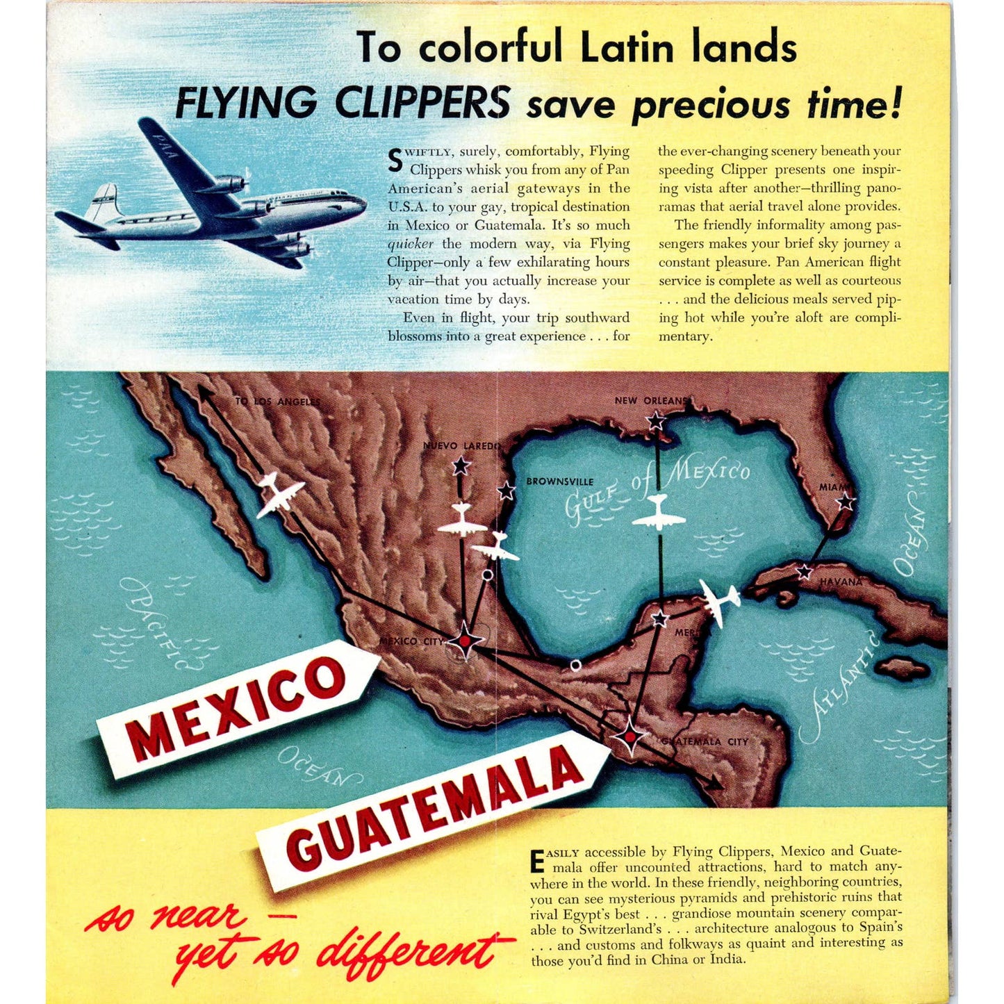 1946 Pan American Airways Gay Picturesque Mexico Fold Out Travel Brochure SE3-4