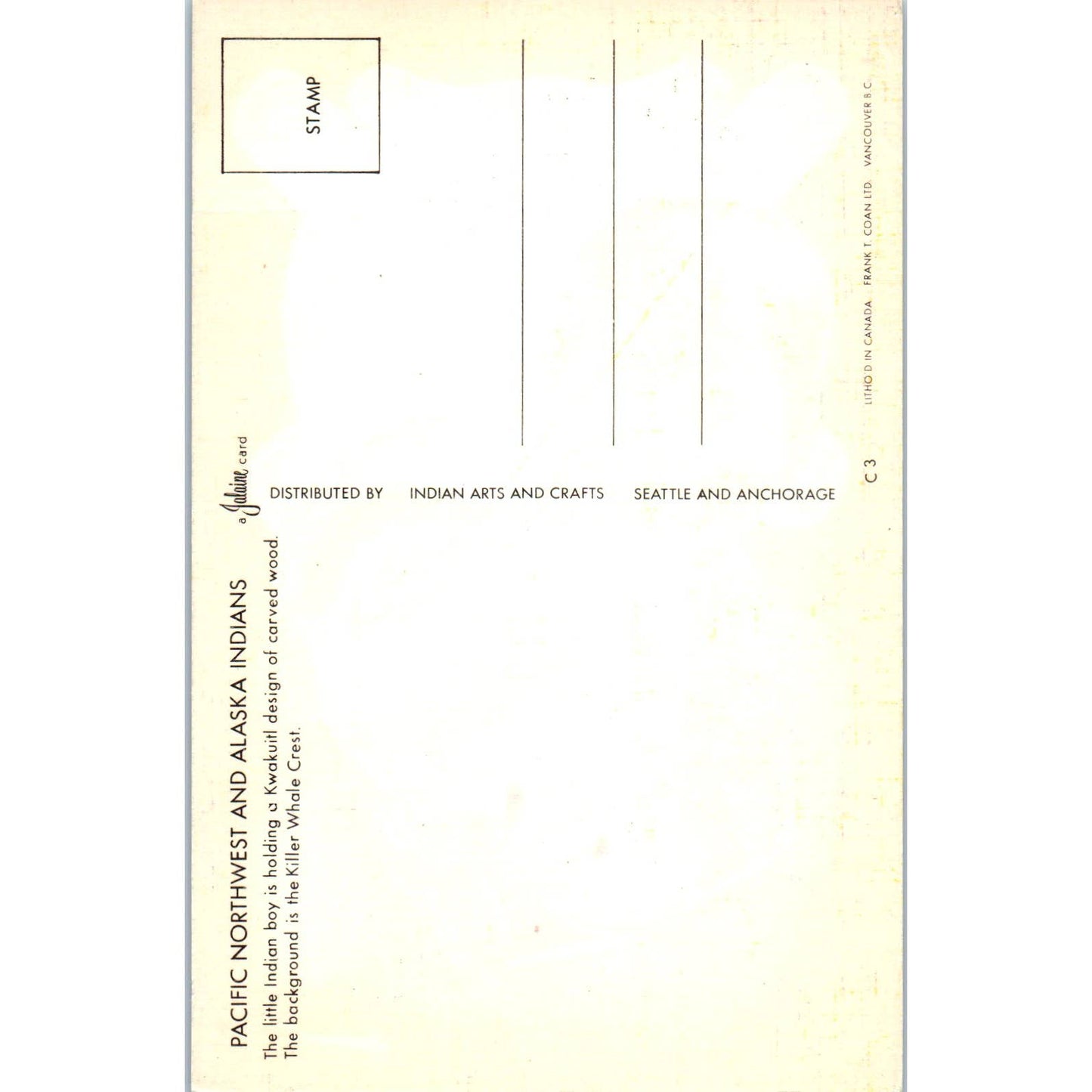 Pacific Northwest and Alaska Indians Boy With Kwakiutl Original Postcard TK1-30