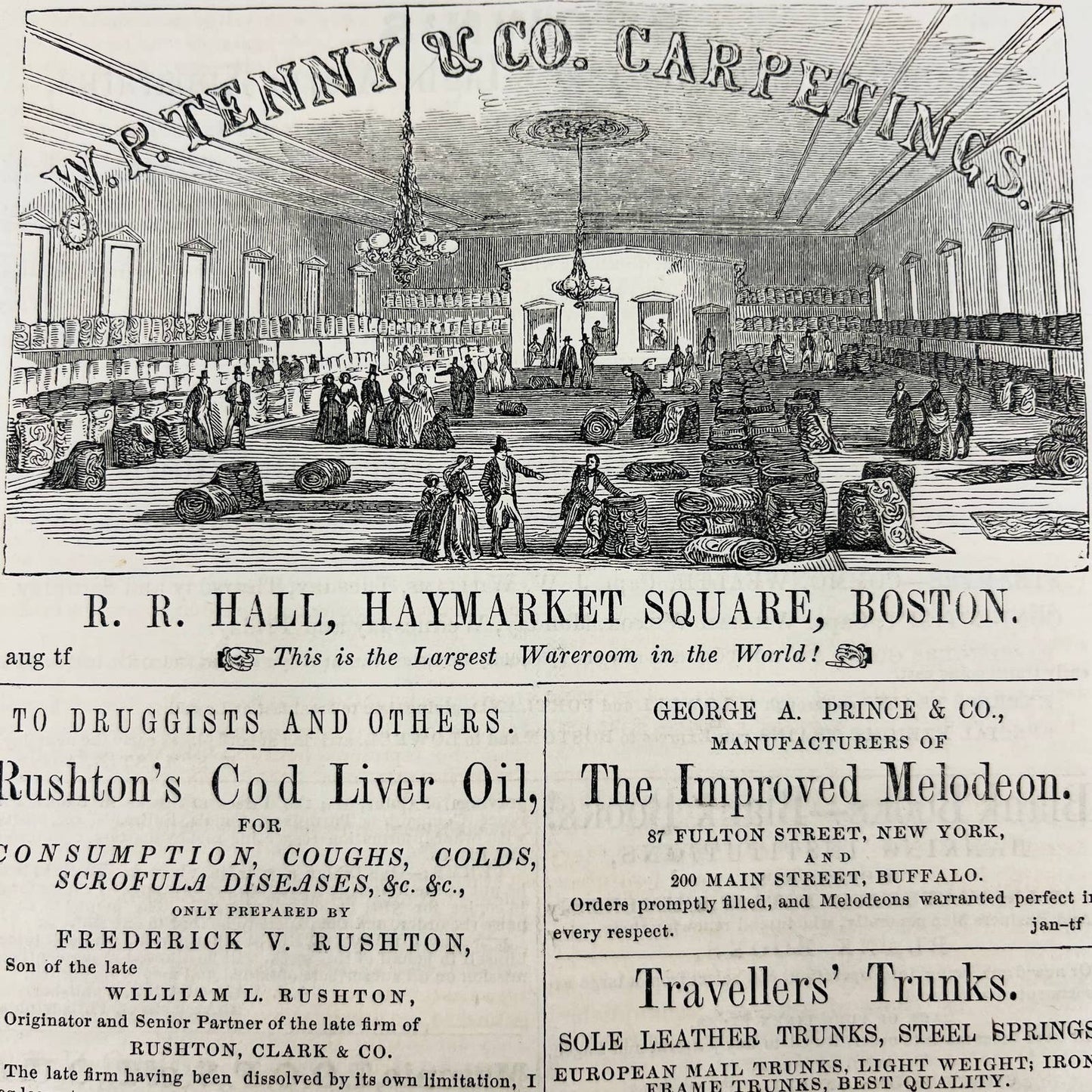 1855 Advertisement  Norwich Line Steamer to Boston RR Hall Haymarket Square AA5